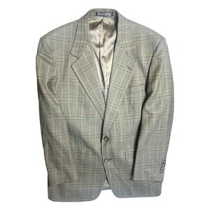 Christian‎ Brooks Men's 42R Tan Gray Plaid Blazer Sport Coat Classic Tailored